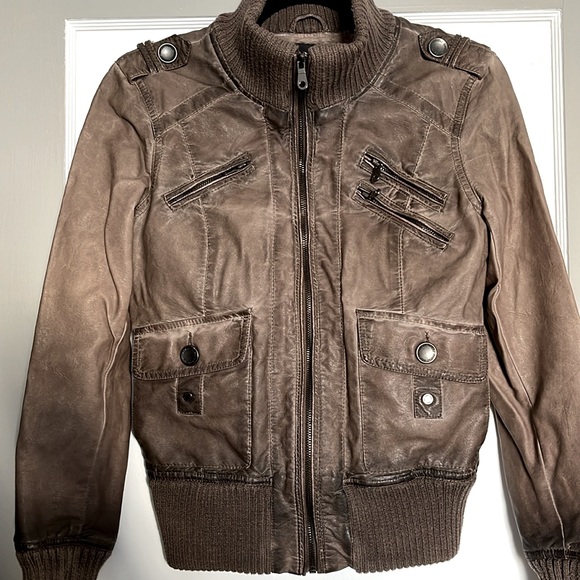 NWOT AMISU TAUPE FAUX LEATHER JACKET - Picture 2 of 16